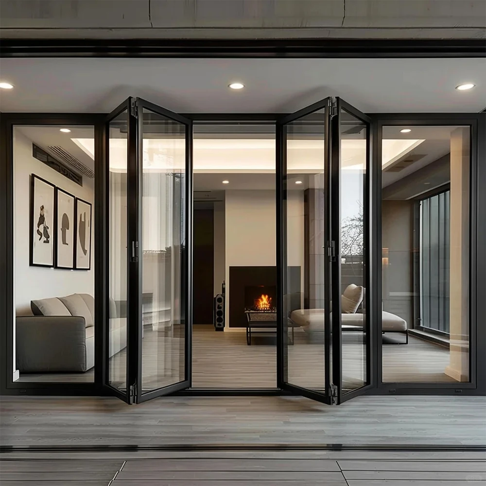 Sixinalu Accordion Front Doors Folding Exterior Interior Aluminum Sliding Double Glass Garden Door Home Decor Panel