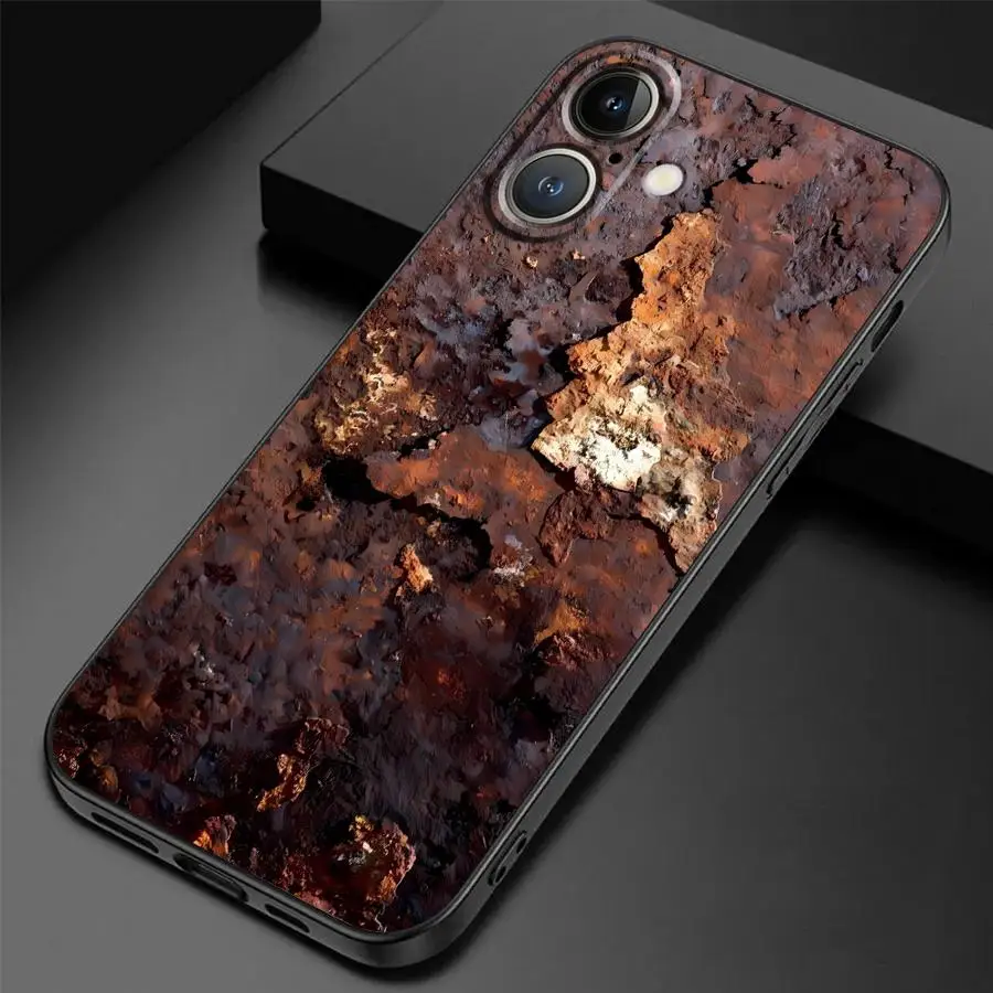 Black Soft Phone Cover with Retro Rust Design