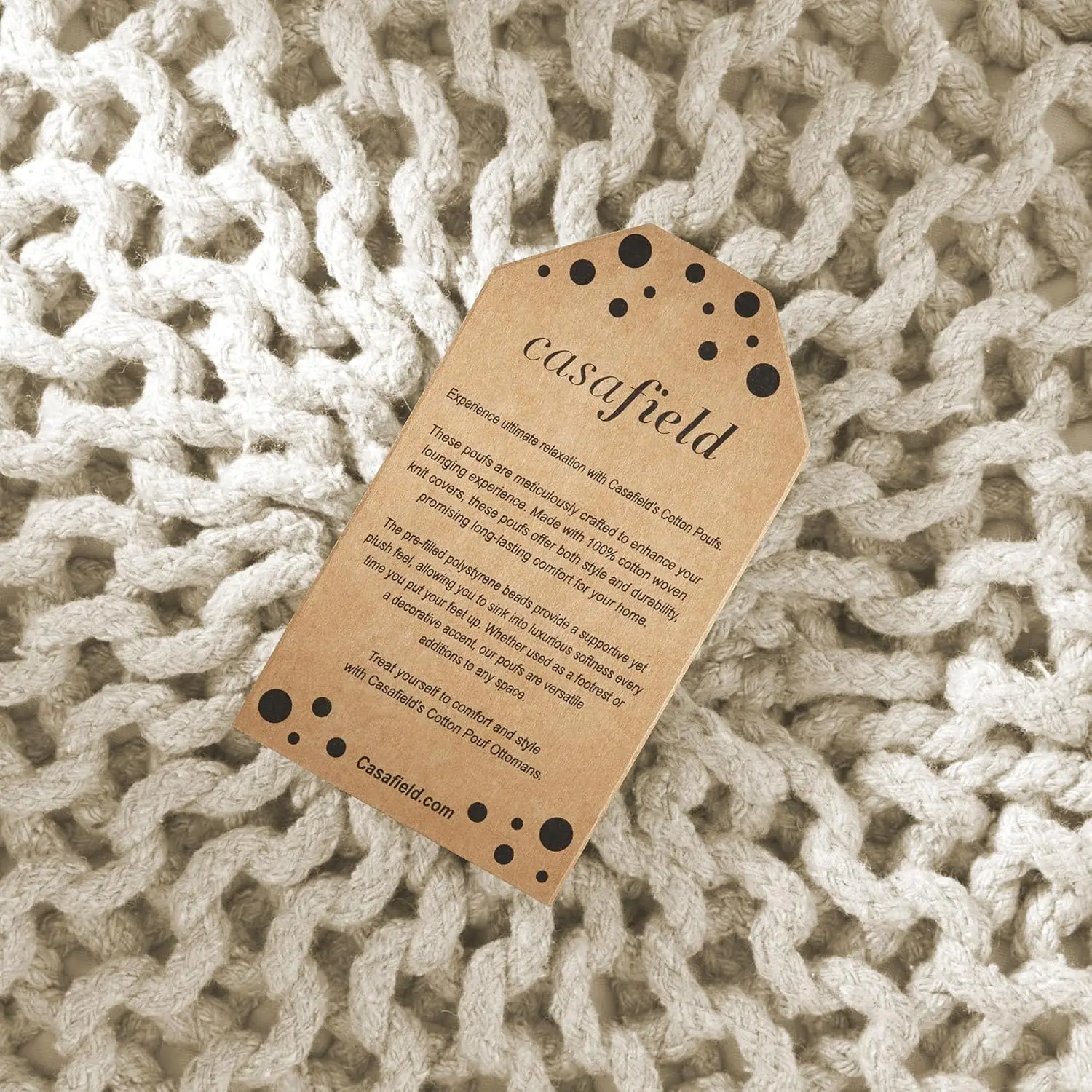 Round Pouf Ottoman, Natural - 20" Diameter x 14.5" High Cotton Knit Foot Stool - Boho Floor Pouffe