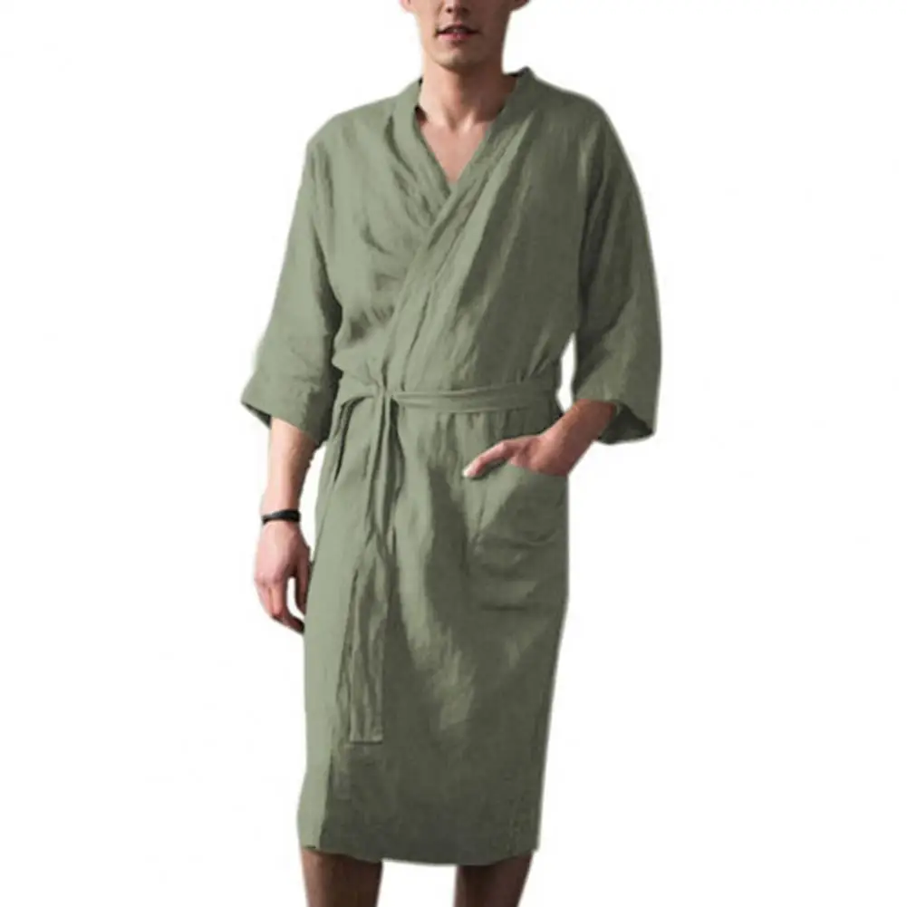 

Men'S Nightgown Cotton And Linen Robes New Spring And Summer Autumn Japanese Kimono Nightgown Homewear Bath Steamed Clothes