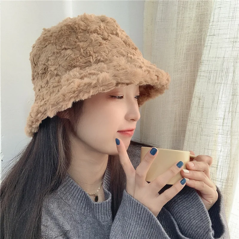 여성용 두꺼운 귀 워머 버킷 모자, 여아용 단색, 포드 플러시 파나마 캡, 야외 방한 대야 모자, 가을, 겨울, 신상