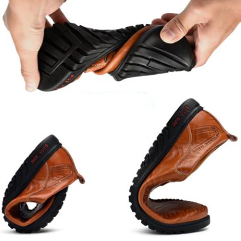 Casual Men's Formal Shoes Soft Handmade Leather Shoes Comfortable Luxury Flat-bottomed Work and Safety Shoes Designer Shoemaker