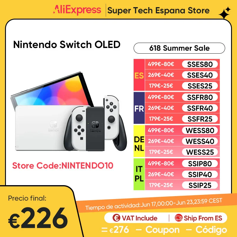 Nintendo Switch-consola de juegos portátil OLED, modelo de 64GB, pantalla OLED de 7,0 pulgadas, HDMI 1,4, compatible con varios idiomas