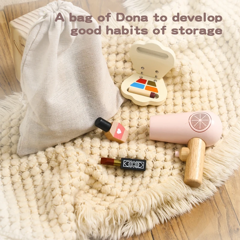 Girls Wooden Simulation Kid Makeup Set Children Montessori Education Play Cosmetic Case Gift Toys Girls Game Lipstick Beauty Bag 2