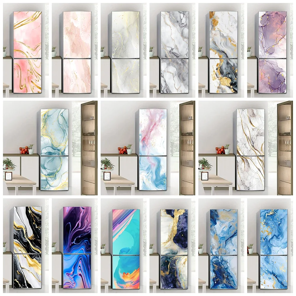 Marble Texture Tile Background Refrigerator Door Sticker Decorations Waterproof Kitchen Abstract Tiles Fridge Door Wrap Cover