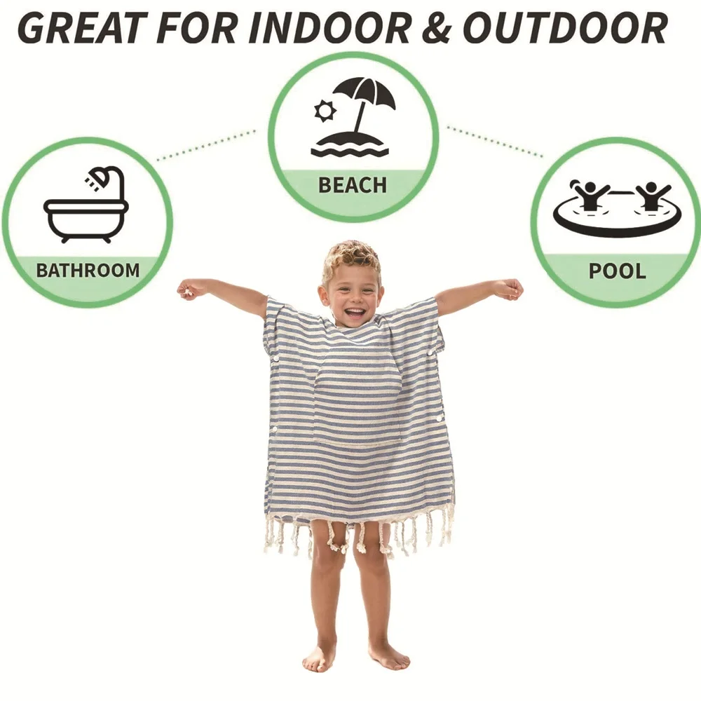 Striped Hooded Beach Towel With Tassel For Kids Summer Bath Towel Quick Dry Turkish Versatile Swim And Bath Coverup For Beach