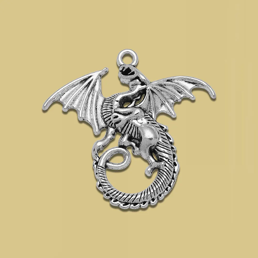 10Pcs Charms for Jewelry Making Winged Dragon Pendants