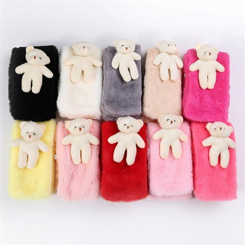 

Autumn Winter New Imitation Rabbit Hair Children'S Scarf Baby Boys Girls Plush Little Bear Neck Warm Scarves Pure Color