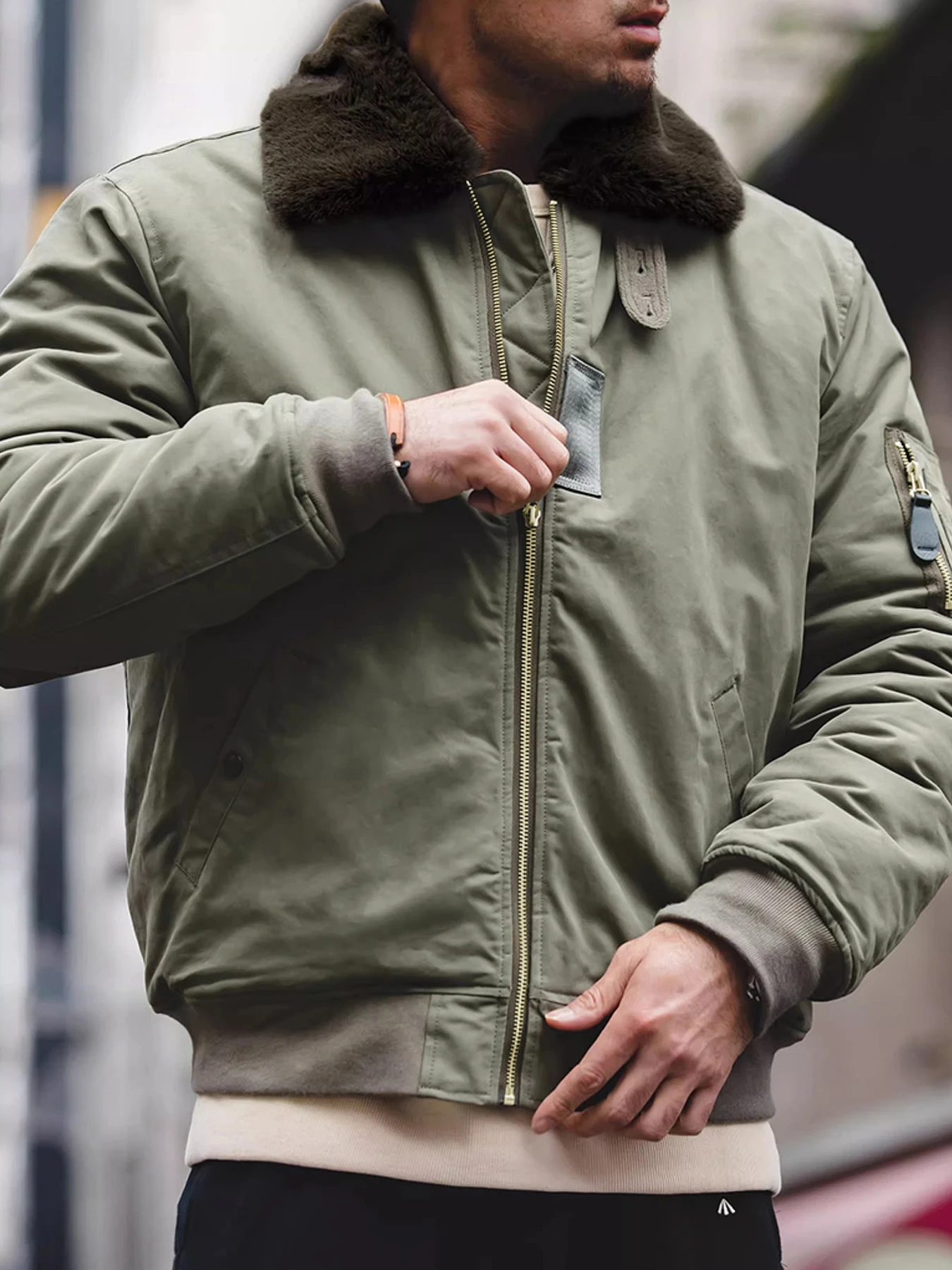 Men's B-15 Bomber Jacket Winter Warm Fur Collar Military Flight Jacket Thick 100% Cotton Motorcycle Coat Vintage Csual Outwear