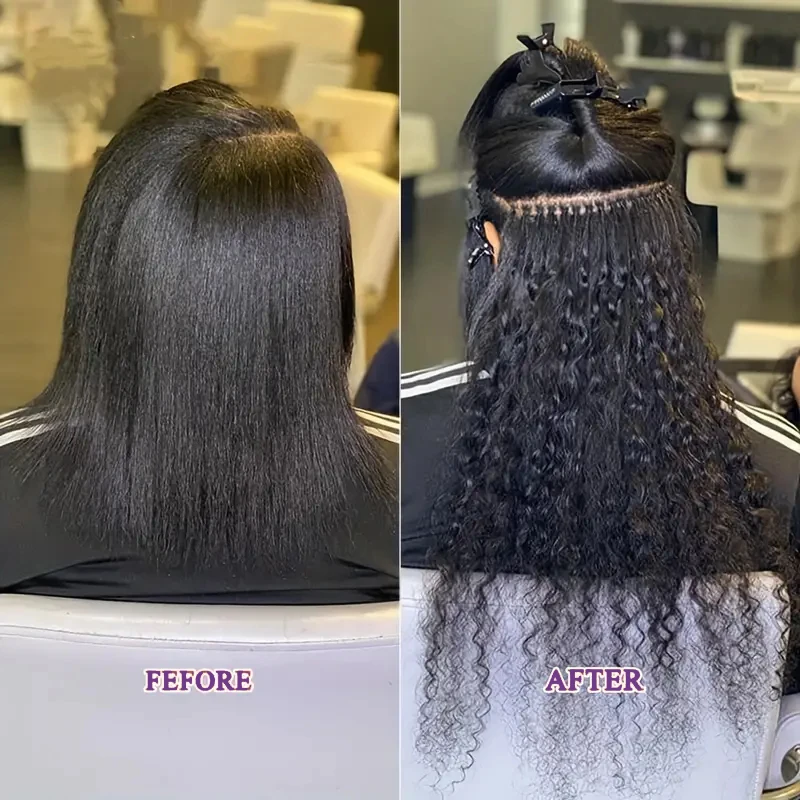 Microlink Deep Wave I Tip Human Hair Extension Pre Bonded Curly Brazilian Remy Hair Micro Stick I Tip Human Natural Black