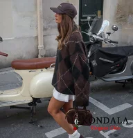 KONDALA Rhombic Knitted Pullover Sweater OR Skirt Women Spring Vintage Casual Loose Sweater 2025 Fashion Elegant Ladies Sweater - Image 2