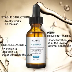 Vitamin C E Extract VC VE Original Liquid Anti-Wrinkle Essence C E FerulicMoisturizing Serum Lifting Acid with Hyaluronic Acid