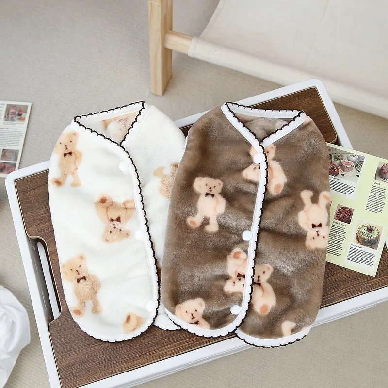 

Crescent Bear Pet Vest Teddy Cute Winter Clothes Pet Dog Warm Open Button Shirt Dog Sleeveless Two legged Clothes