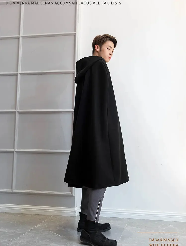 Description Picture 4 of itemHooded cloak coat long paragraph over the knee Japan and South Korea fashion retro sleeveless autumn winter tide male wizard