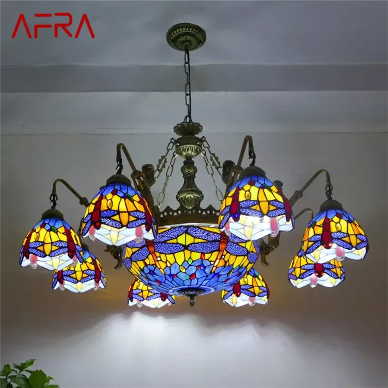 

AFRA Tiffany European Living Room PendantLamp Vintage Creative Color Glass restaurant Bedroom Hotel Villa Chandelier Specifica