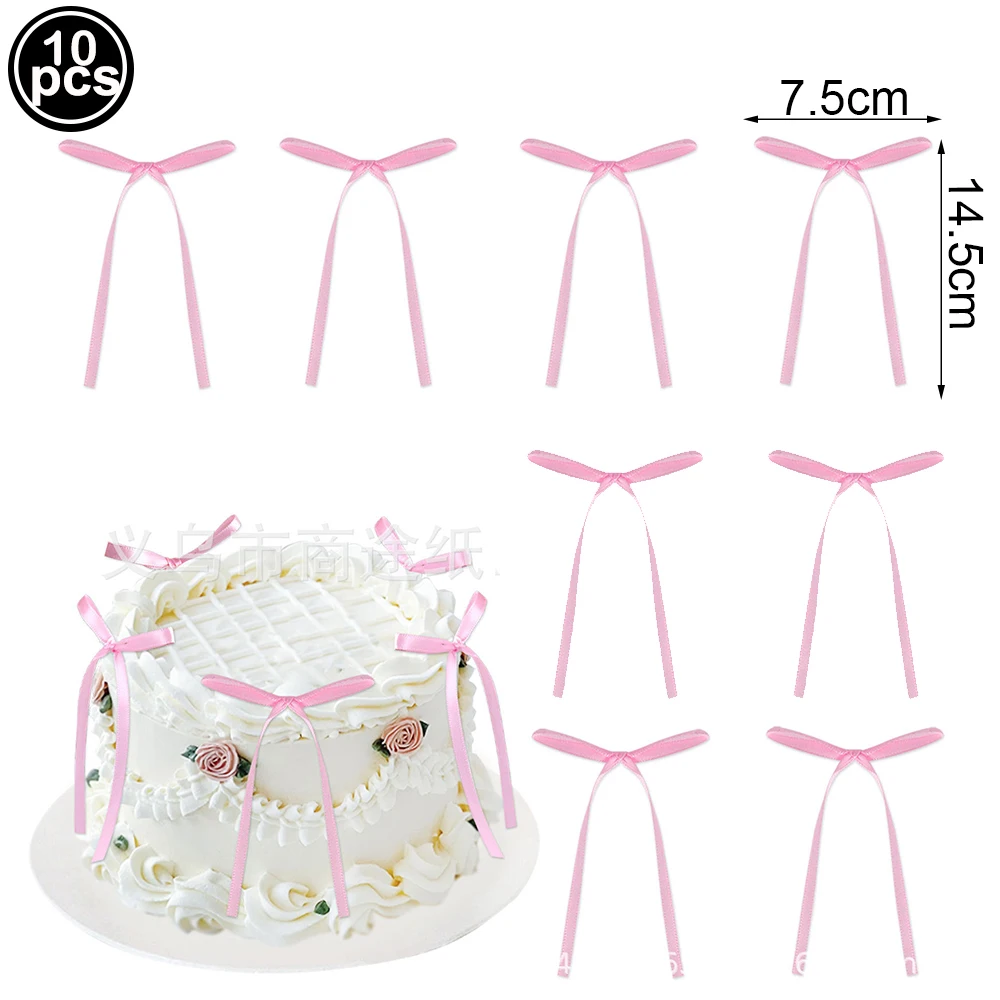 Set of 10 Pink Bow Cupcake and Cake Toppers for Coquette-Themed Parties and Bridal Showers