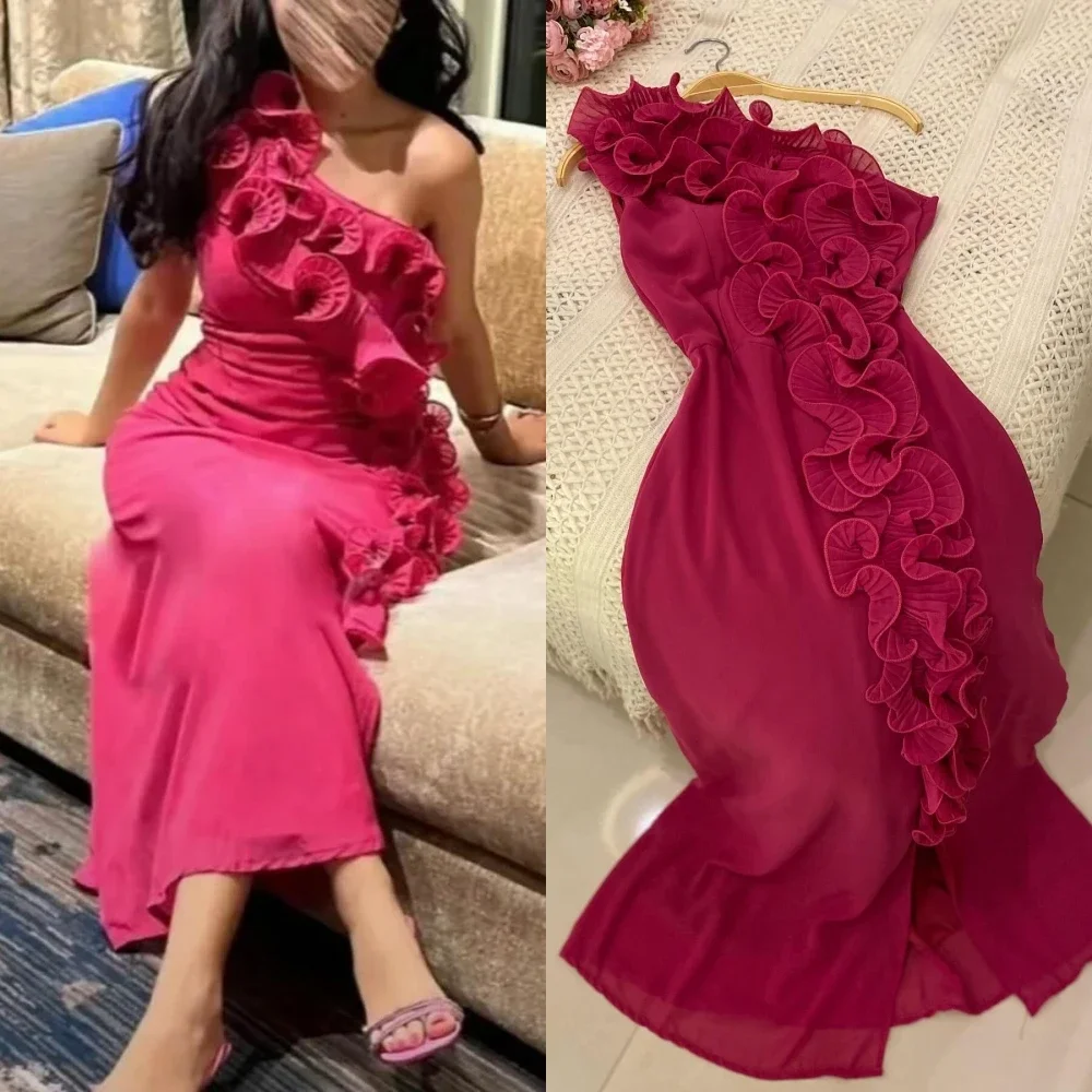 

Fashion High Quality One-shoulder A-line Quinceanera Dress Knot Anke length Skirts Chiffon Evening robes de soirée