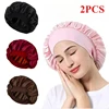 Satin Bonnets Night Sleeping Cap Large Elastic Wide Soft Band Colorful Silk Hat for Curly Hair Care Beauty Makeup for Women Men 1