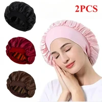 Satin Bonnets Night Sleeping Cap Large Elastic Wide Soft Band Colorful Silk Hat for Curly Hair Care Beauty Makeup for Women Men 1
