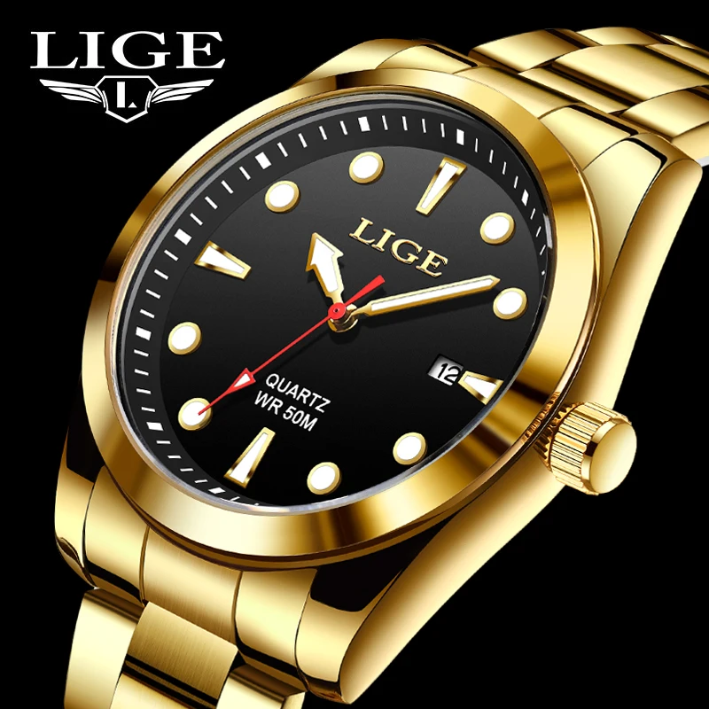 New LIGE Watches Mens Top Brand Luxury Casual  Stainless Steel Sports Waterproof Date Quartz Men's Watch Business Clock Male