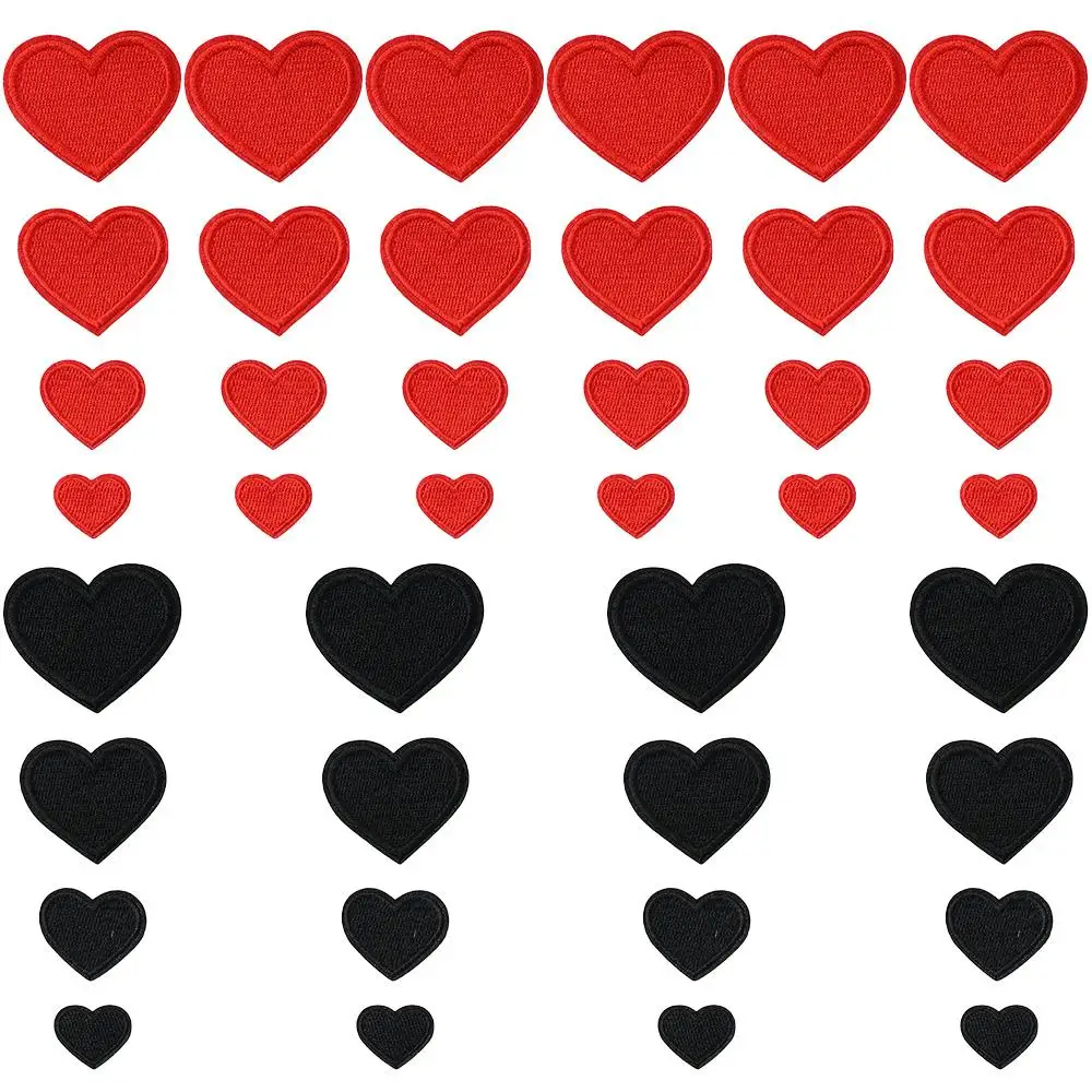 16/24/40 PCS Red Heart Shape Iron on Patches Mini Heart Iron-on sew-on Patches Embroidered Applique Decoration Patches 4 Sizes