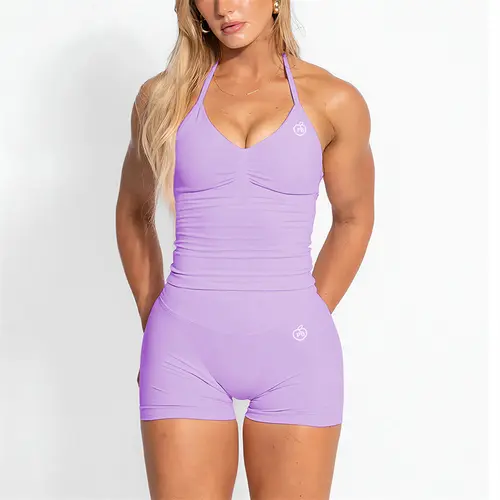 Bum PB Women Sports Yoga Suit Balance Scrunch Shorts Sets Gym Fitted Halter Built-in Bra With Cups Leggings Sets - Image 14