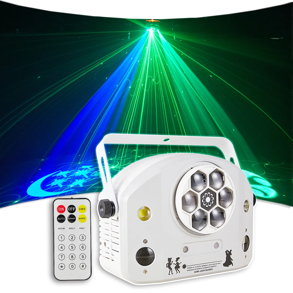 

DJ Disco Party Dual RG Patterns Laser Light Projector LED Bee Eye Ball RGBW Strobe Xmas Holiday Wedding DJ Party Stage Effect