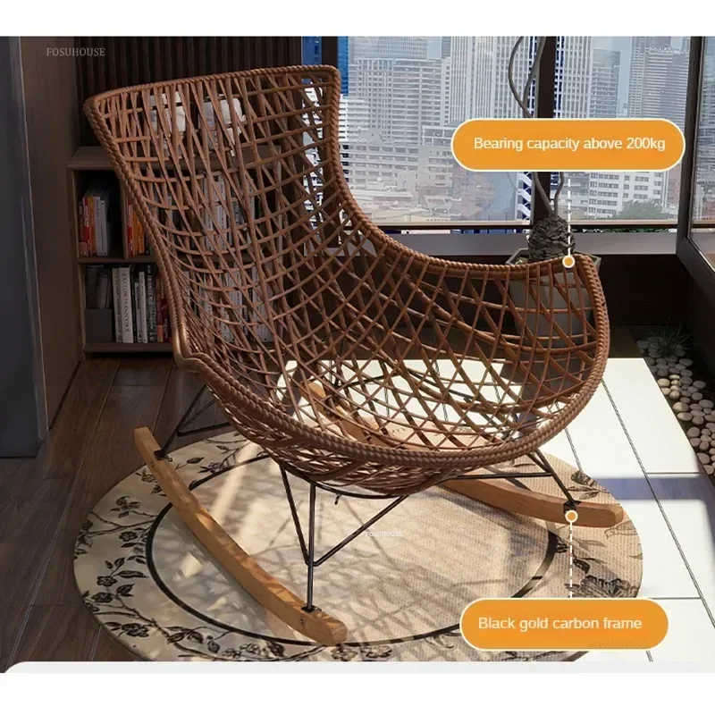 Retro Garden Chairs for B&B Adult Semi-reclining Rocking Chair Creative Rattan Designer Outdoor Furniture for Garden N