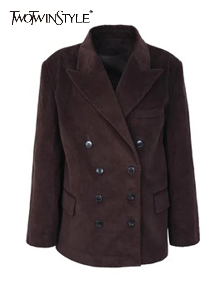 

TWOTWINSTYLE Minimalist Blazers For Women Notched Collar Long Sleeve Slim Spliced Button Autumn Blazer Female Fashion Clothing