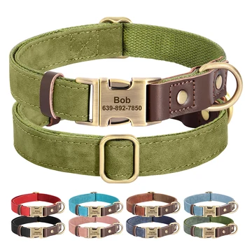 Custom PU Leather Dog Collar – Free Engraved Adjustable Buckle ID Necklace for Small, Medium & Large Dogs