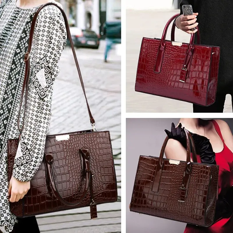 The Queen | Crocodile Leather Handbag Tote | Croco Leather Purse with Straps