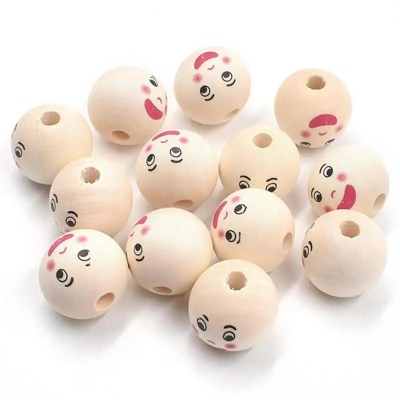 

120PCS 4 Styles Smiling Wood Beads 22mm Natural Color Wood Spacer Beads With 4~5mm Hole Spacer For DIY Bracelet Necklace Jewelry