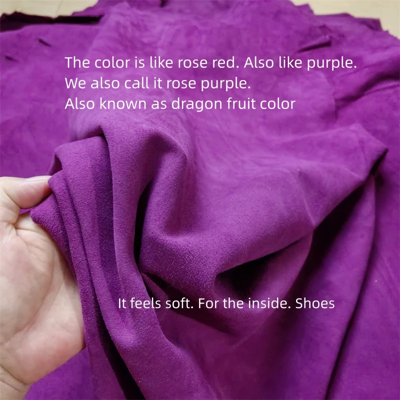 0.6-1mm Dragon Fruit Colour Suede Sheepskin First Layer Leather Real Leather Fabric Handmade Diy For Inside Whole Sheepskin leather fabric leather material