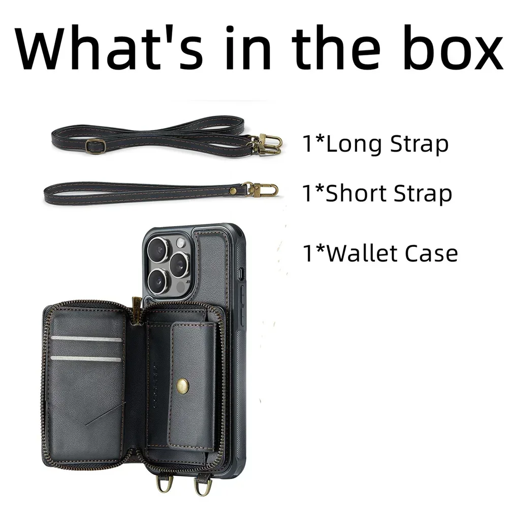 Premium PU Leather RFID Blocking Wallet Case with Card Holder and Zipper Strap - Shockproof Folio Cover