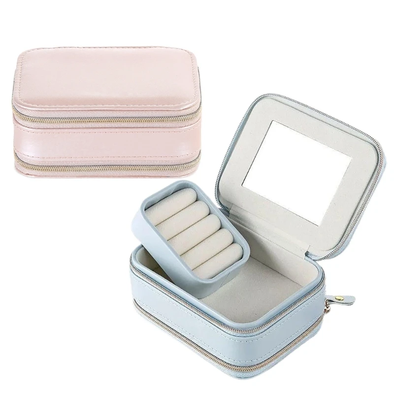 

Stylish Double Zipper Jewelry Case Practical Jewelry Box Portable PU Material Small Jewelry Box for Women Girl F19D