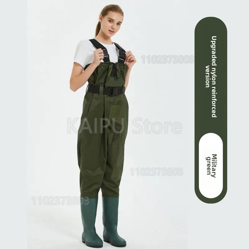 Half-body breathable water pants waterproof ultra-light army green one-piece wear-resistant water pants rain shoes wading