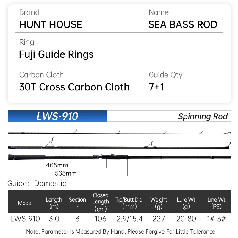 Hunthouse Shore Spinning Sea Bass Fishing Rods Jigging 3m 30T Fuji Guide Rings 7+1 Lure Weight 20-80g Pike Saltwater Accessories