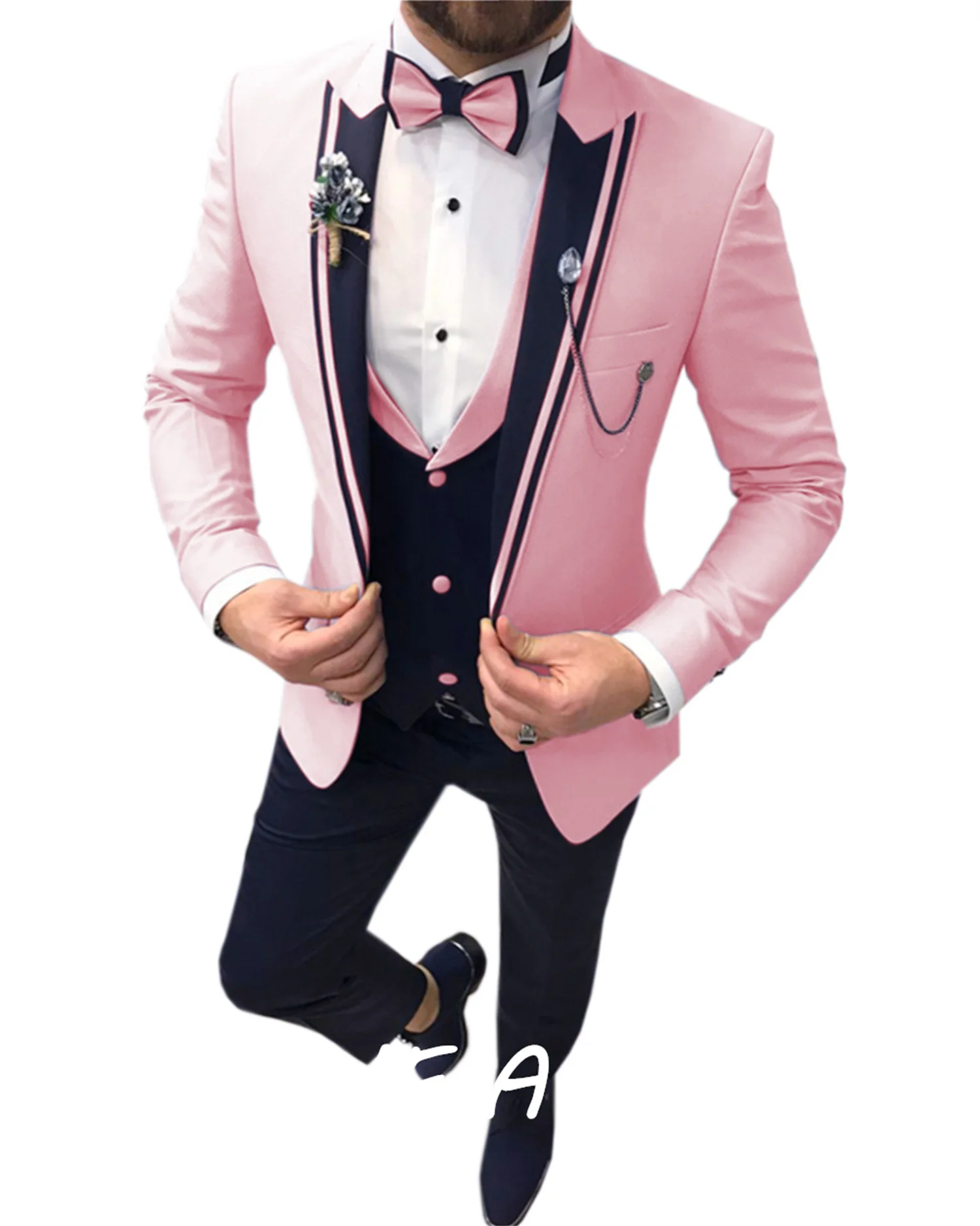 

Men's Suits For Wedding Houndstooth Suits Double breasted Vest Trousers Prom Tuxedos (Blazer+vest+Pants)