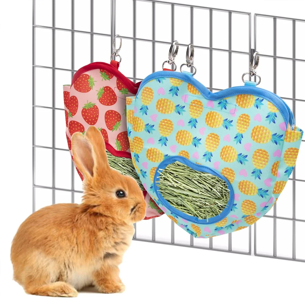 1pc Heart-Shape Hay Feeder Bag Hanging Pouch Small Animal Feeder Holder Rabbit Feeding Bag Guinea Pig Chinchilla Hanging Hay