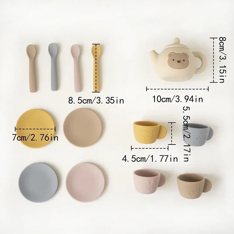 Silicone Tea Party Set for Little Boys Girls Kids Kitchen Accessories Educational Toys Pretend Play Tea Set Pot Cups