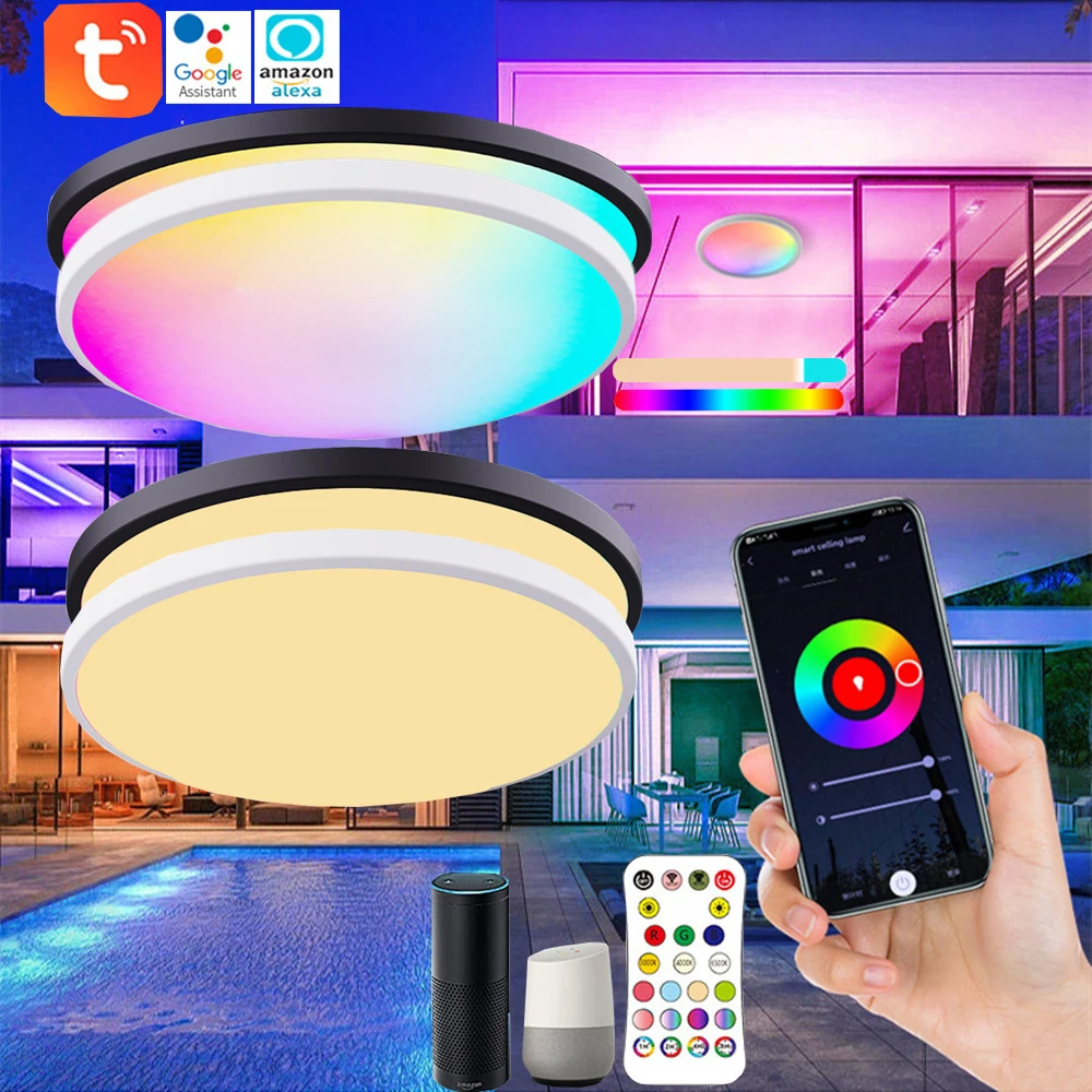 

24W Tuya WiFi Smart LED Ceiling Light Dimmable RGB CW Ceiling Lamps Smart Ceiling Lighting with Alexa And Google Home for Home