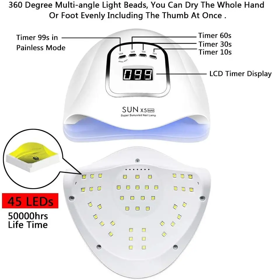 YIKOOLIN UV LED Nail Lamp Professional Nail Dryer Gel Polish Light UV Light with 4 Timer Setting Curing Gel Toe Nails