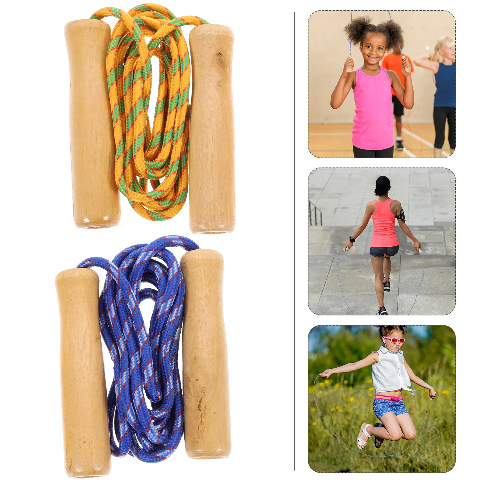 2pcs Toys Wood Jump Rope Exercise Rope Kid Wooden Handle Skipping Jumping Child Skipping Exercise Training Weight Loss Tool