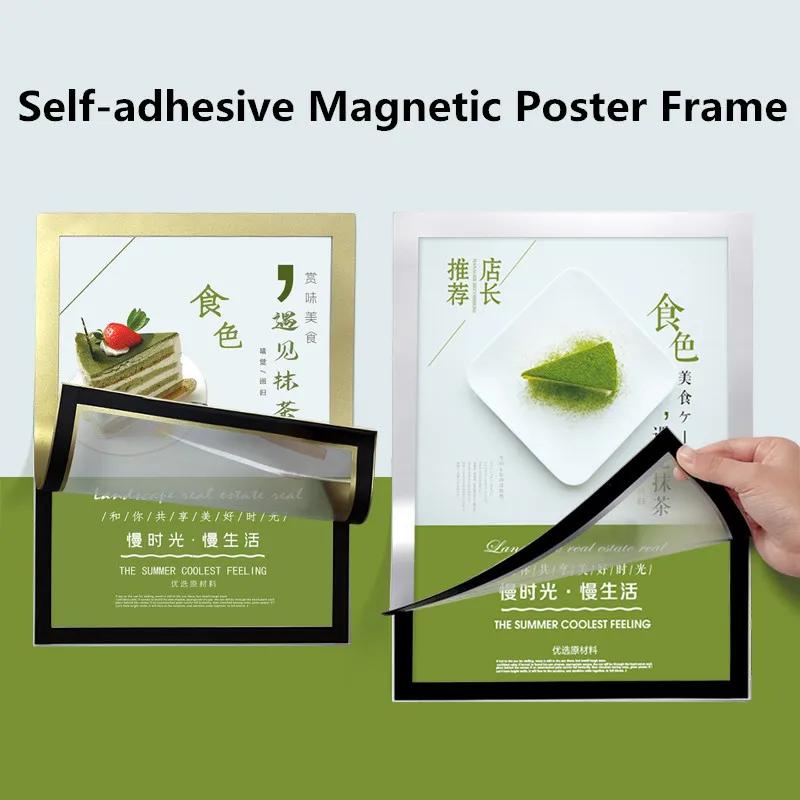 2 Pieces A4 Double Side Display Glass Photo Picture Sign Holder Magnetic Self-adhesive Refrigerator Advertising Poster PVC Frame