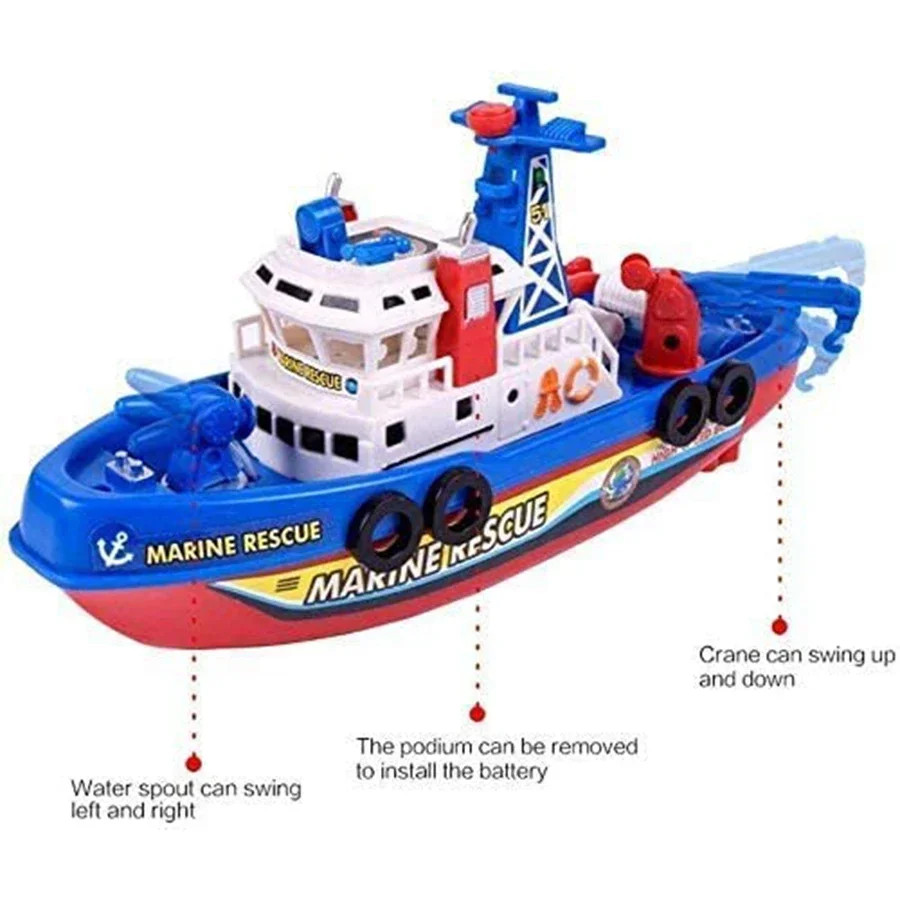 Baby Electric Marine Rescue Boat Toy Fire-fighting Boat Speedboat Toy with Light and Sound Light Up Toys for Kids Swimming 3