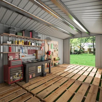 Abri de rangement extérieur 8x12 pieds avec structure mise à jour, portes verrouillables, hangar à outils en métal pour jardin et patio arrière-cour 1
