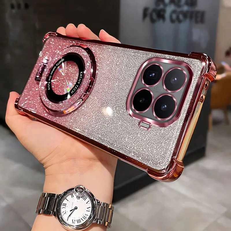 3D Gradient Glitter Phone Case with Holder Stand and Back Cover