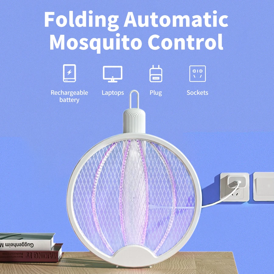 접이식 전기 파리 모기 스와터, UV 모기 퇴치, USB 충전식, 모기 방지 라켓, 곤충 트랩, 버그 재퍼