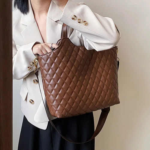 CGCBAG 대용량 여성용 토트백, Lingge Designe 럭셔리 핸드백, 2024 품질 가죽 숄더백, 간단한 통근 핸드백 5