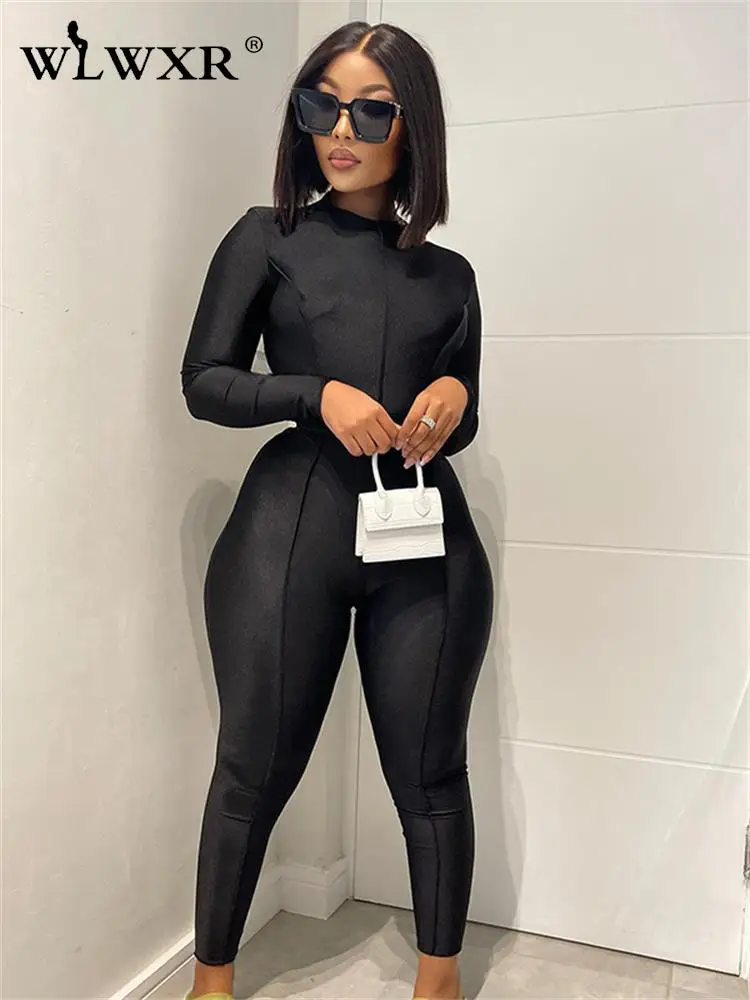 Black Roll Neck Long Sleeve Jumpsuit